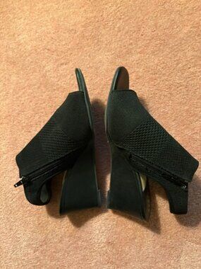 Alex Marie Black Mesh Wedge Sandals with a Side Zip